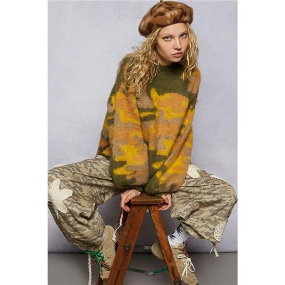 POL Mock Neck Abstract Colorblock Pattern Sweater - Picture 7 of 8